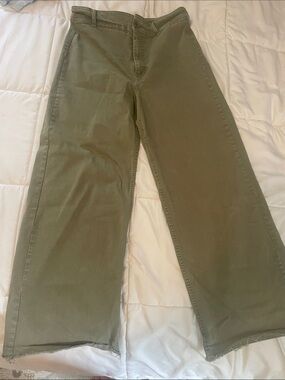 Oat New York Olive Green Wide-Leg High-Rise Jeans 12 inseam 27”